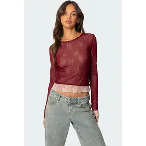 Lacey Sheer Mesh Crew Neck Top