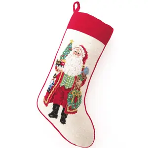 Making Spirits Bright Santa Claus Needlepoint Stocking