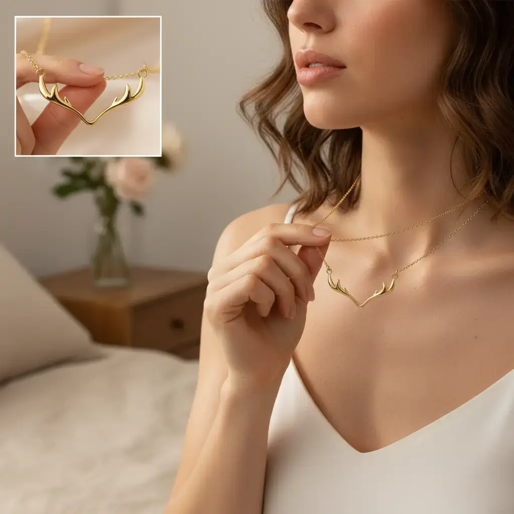 Elegant Deer Horn Necklace for Women, Short Animal Motif Pendant with Metal Coating, Unique Romantic Jewelry for Daily Wear, Unique Necklace, Casual