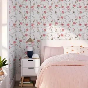 Peel and Stick Floral Wallpaper - 23.62"x119" Pink Floral, Vintage Bohemian Self-Adhesive Removable Wall Sticker for Living Room, Cabinets, Bedroom, Kitchen Furniture Makeover Wallpaper - Waterproof Vinyl Contact Paper| Simple DIY Home Decor