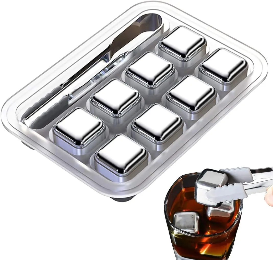 Whisky Ice Stones Set of 6/8 — Reusable metal ice cubes stainless steel that cool instantly suitable for whisky, vodka, liqueurs, wine, fruit juice, or soda.