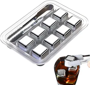 Whiskey Stones 6/8 Pack, Metal Reusable Ice Cubes, Stainless Steel Ice Cubes, Suitable for Whiskey, Vodka, Liqueurs, Wine, Beverage Juice or Soda