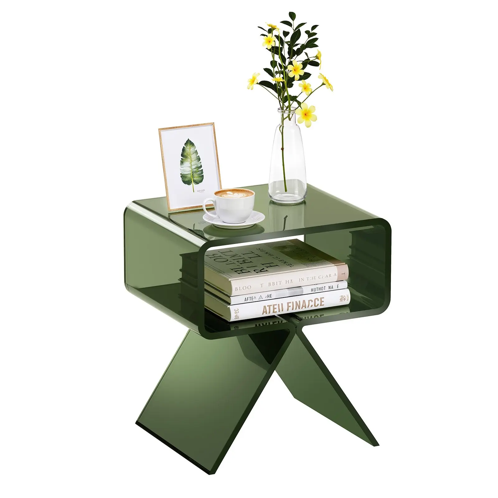 VEVOR Acrylic Nightstand Side Table, Modern Clear Bedside Table with Storage Shelf, Transparent Small End Desk for Living Room, Bedroom, Home Decor, No Assembly Needed, 11.8 x 15.4 x 17 in (Green)Summervibes