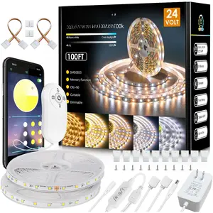 White LED Strip Lights, 100ft Dimmable Bright 24V Led Tape Light with Remote and App Control, 2700K-6500K White 1800 LEDs Lights for Bedroom, Kitchen, Ceiling (2 Rolls of 50ft)