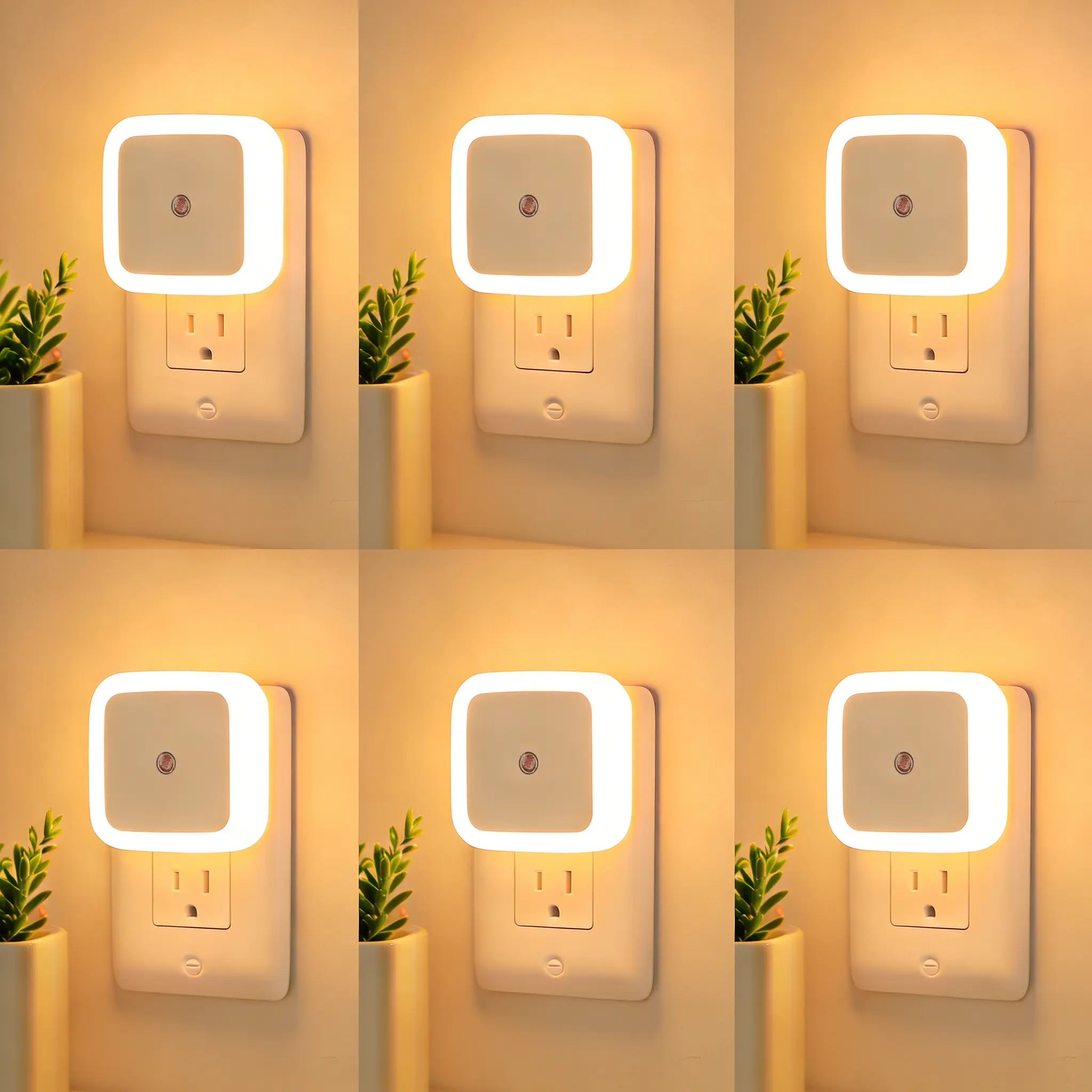 6-Pack Smart LED Night Lights, Auto Dusk-to-Dawn Warm Plug-in Home Accessory, Bedroom Items with Ambient Glow, Nursery-Friendly, Plug-in Keeps Setup Simple for Home Safety, Led Lights