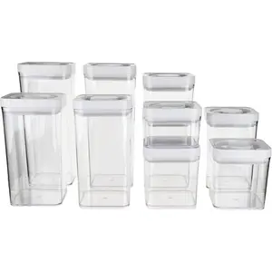 Basics Airtight Food Storage Containers, BPA Free, Dishwasher Safe, with Twist/Turn Lids, for Kitchen Pantry Organization, 10-Piece Square Set, Clear Plastic