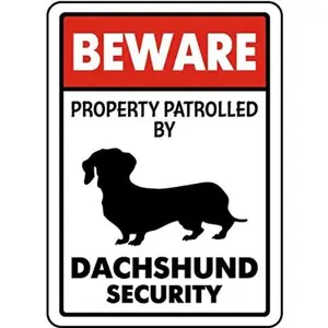 Metal Beware Property Patrolled by Dachshund Security Signs Aluminum Road Tin Signs for Outdoor Coffee Shop bar Club 8x12 Inches Decor Artwork Industrial Steel Palette&Wall Vintage Tin Sign Vintage Humor Metal Sign Vintage Highland Tin Sign
