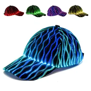 [Light Up] 2026 Fiber Optic Baseball Cap 7 Glowing Colors Fiber Optic Fabric Hat USB Rechargeable Black