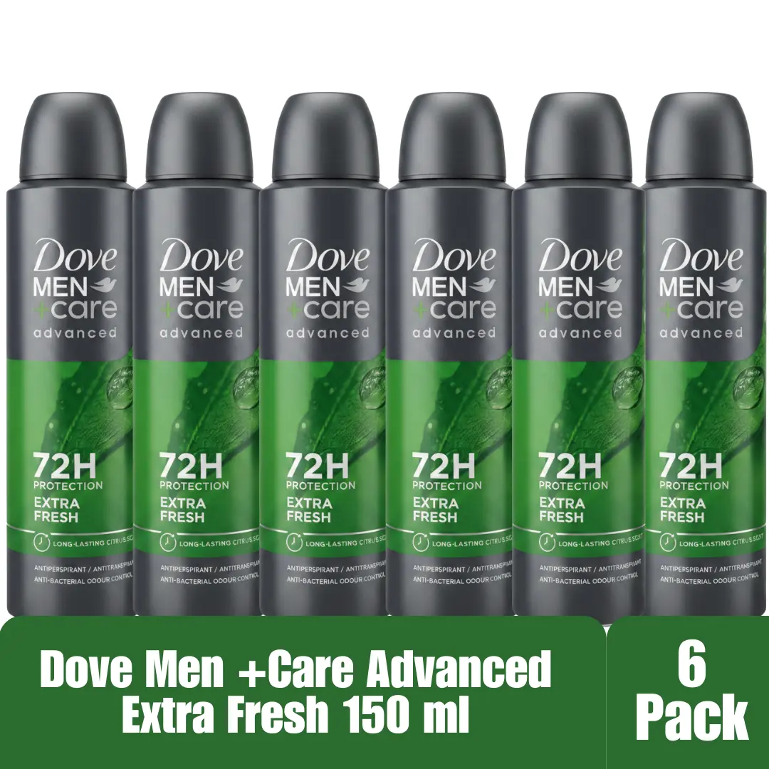 Dove Men+Care Advanced Extra Fresh Antiperspirant Spray, 72H Protection, Long-Lasting Citrus Scent, Antibacterial Odor Control, 150ml (Pack of 6)