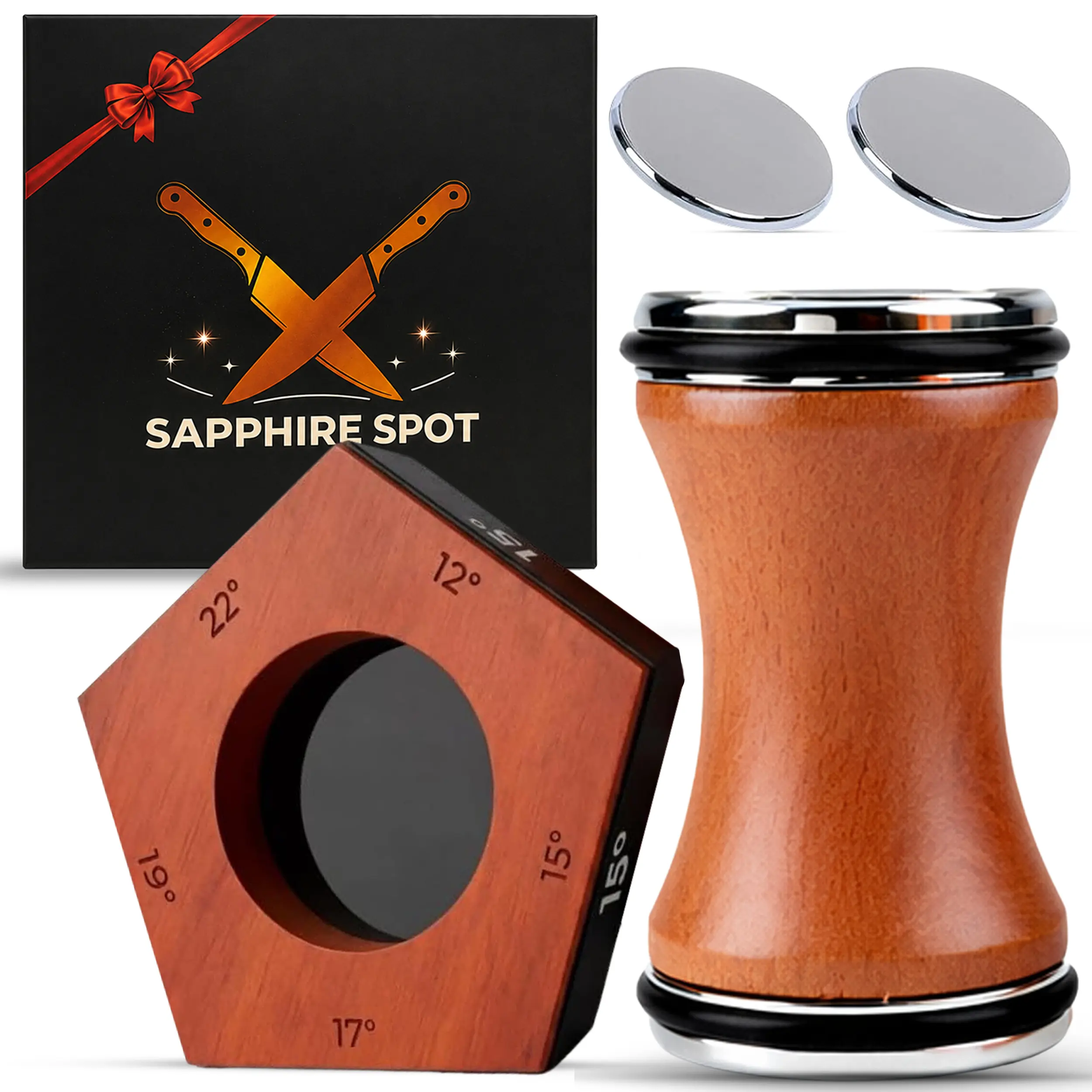 Rolling Knife Sharpener – Professional Kitchen Knife Sharpener- Manual Tumbler Knife Sharpener with 5 Magnetic Angle Guidance for Home & Chef Use.