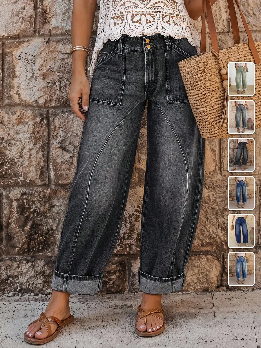 NOVTHEA Patchwork Pocket Baggy Barrel Jeans Wide Leg Denim Boho Y2K Street Style