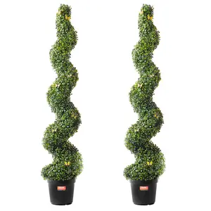 fathersdaygift VEVOR Artificial Boxwood Topiary Tree, 60 inch Tall (2 Pieces), Spiral Faux Topiary Trees, Faux Plant w/ Extra Leaves Pot Small Decoration, UV Rated Greenery Set for Home Decor Indoor/Outdoor