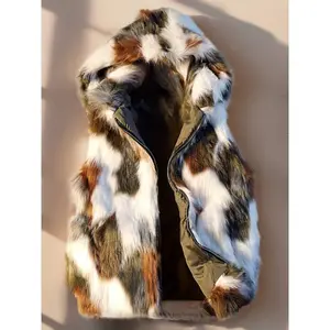 Men`s Warm Winter Luxury Party Cosplay Casual Faux Fur Hoodie Coats Sleeveless Jacket Vest Waistcoat With Hood
