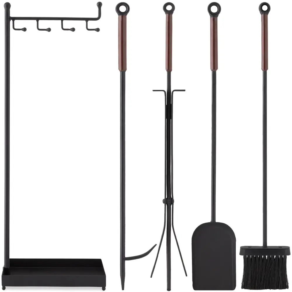 Best Choice Products 5-Piece Modern Contemporary Indoor Outdoor Antique Fireplace Tool Set w/ Ergonomic Handles - Black