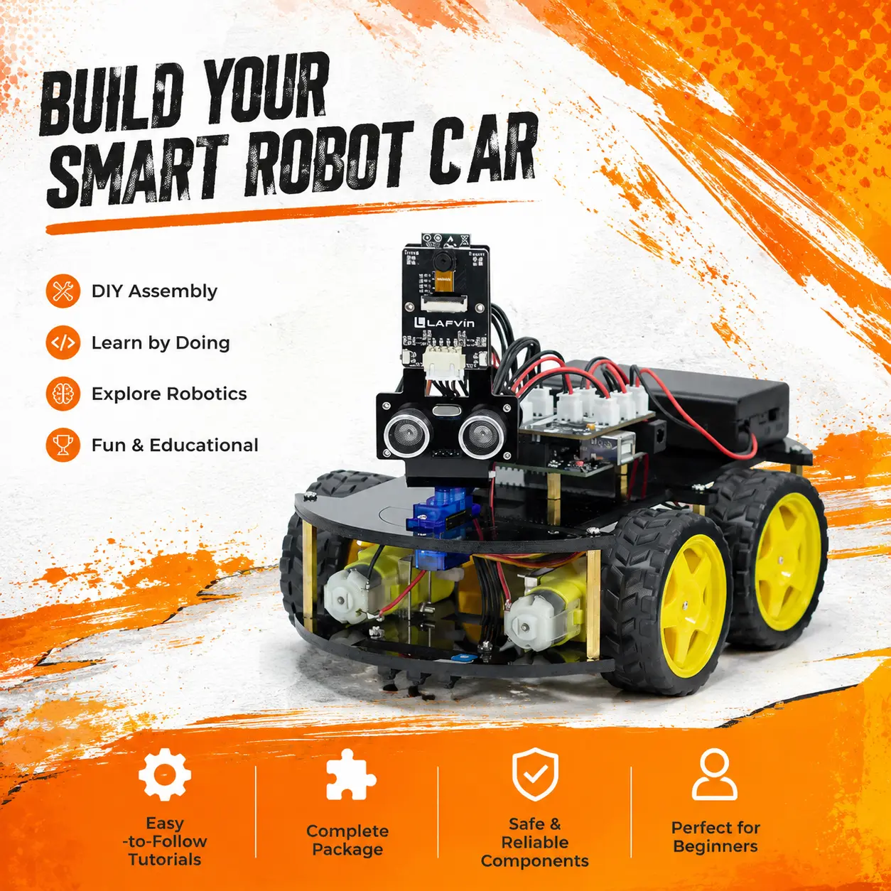 Arduino Smart Robot Car Robotics Kit - 4-in-1 STEM Educational Complete Kit with Line Tracking, Obstacle Avoidance, Auto-Follow, IR Control, DIY Coding Project for Ages 12+ Beginners