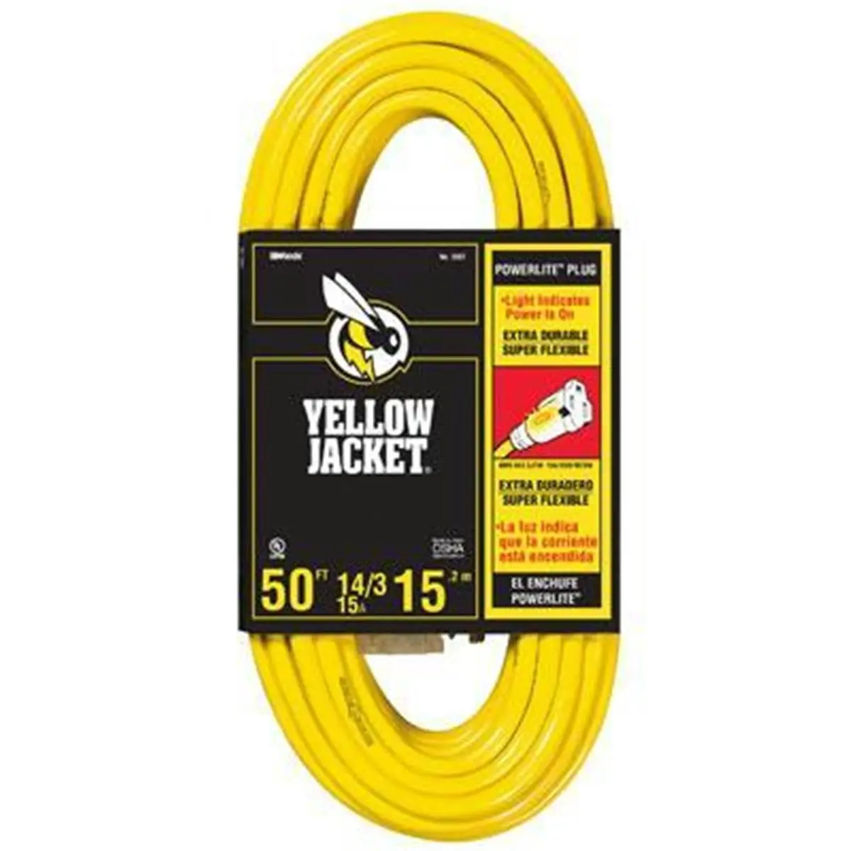 212 MAIN Lighted End Extension Cord - 50 ft. SJTW Type Cable, UL Listed, Powerlight Glow for Construction Job Site, Industrial Job Site