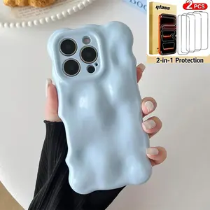 Phone Cases for iPhone 17 Pro Max Case 16 15 14 13 Pro Max Plus Cute Wave Pattern Aesthetic 3D Curly Wavy Shape Plating Glitter Bling Women Girls Soft Bumper Silicone Shockproof Cover for iphone 17 Pro Max Bright Blue