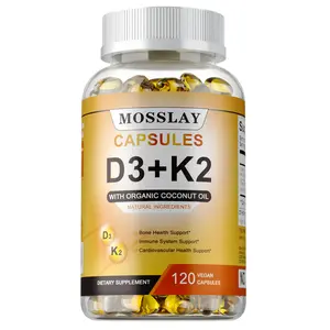 Vitamin D3 + K2 with Organic Coconut Oil 5000IU, Natural Ingredients, Suitable for Vegetarians, Health Benefits, Immune Boosting, 120 Capsules