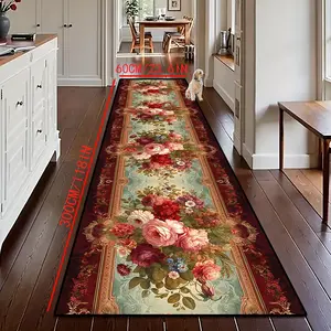 Vintage Floral Pattern Crystal Velvet Rug, Decorative Area Rug, Elegant Indoor Outdoor Carpet for Hotel Villa Banquet Hall Corridor Runner