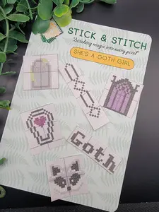 Goth Theme Cross-Stitch Stick and Stitch Kit, DIY Needlework Counted Pack