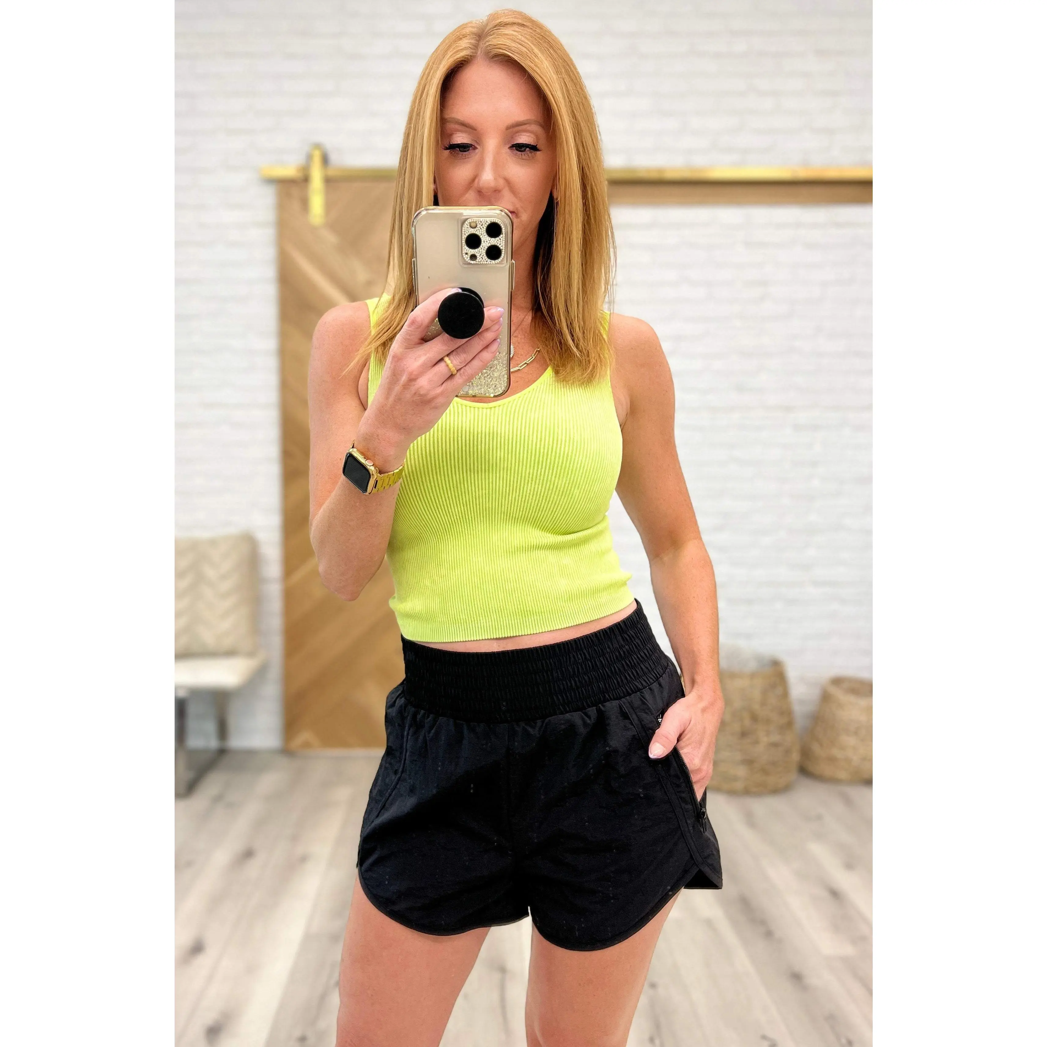 Windbreaker Smocked Waistband Running Shorts in Black