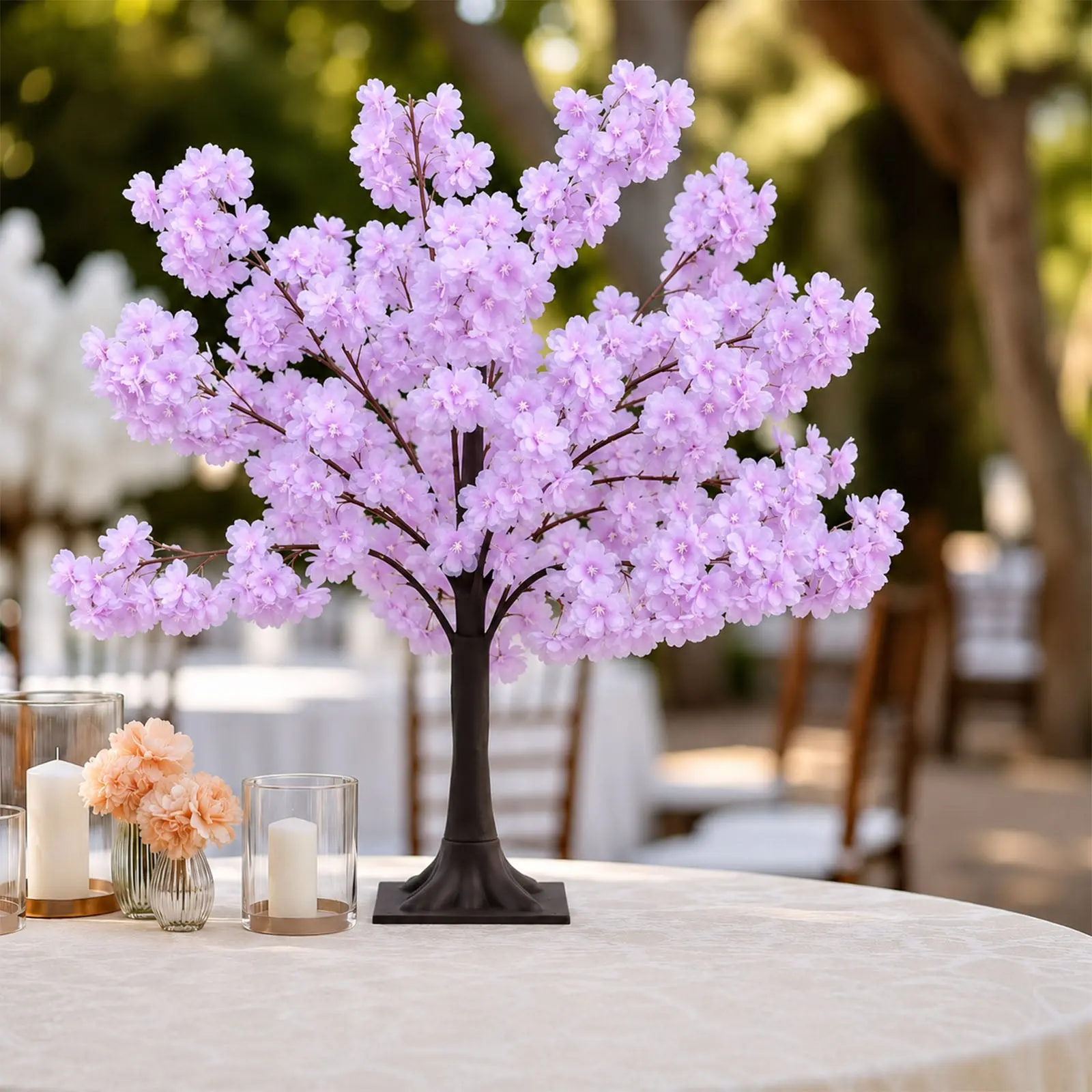 Artificial Cherry Blossom Tree Centerpiece 3ft Lavender Lilac – Silk Sakura Wishing Tree with Metal Base