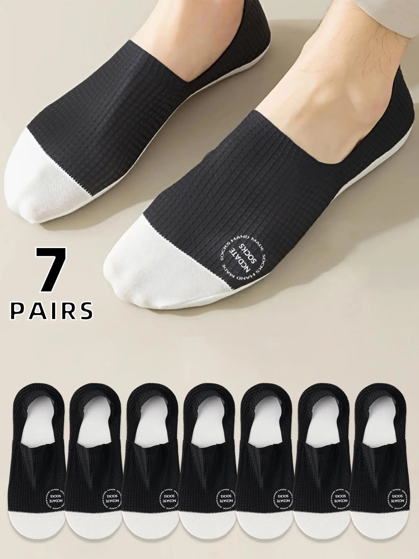 Men's Colorblock Waffle Knit Invisible Socks, Casual Comfy Breathable Fabric Socks for Daily Wear, Multipack Knit Socks for All Seasons, Socks Pairs, Socks Set, Socks Ankle, Sock Sets, Sock Set Foot