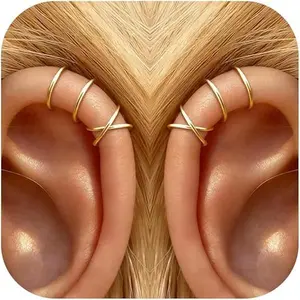 ChicBijoux B Ear Cuffs Non Piercing 14K Gold Plated Ear Cuff Earrings for Women Trendy Clip on Cartilage Earring Stacks Non Pierced Adjustable Fake Earrings Set Jewelry