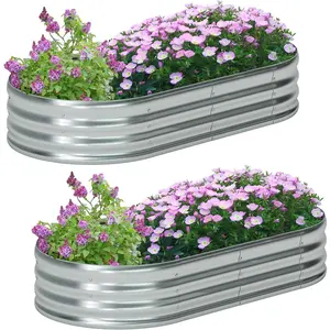 2 Pack Galvanized Raised Garden Bed Metal Oval Raised Garden Beds Outdoor Planter Box for Vegetables (6x3x1FT, )
