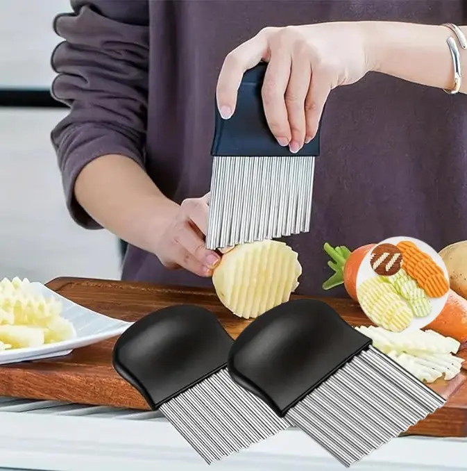 2 Pcs Stainless Steel Cutting Tool French Fry Cutter Slicer Heavy Duty Wavy Chopper Large Wave Slicer Tools for Potatoes Carrots Veggies Cucumber Vegetable Cutters Tools for Kitchen