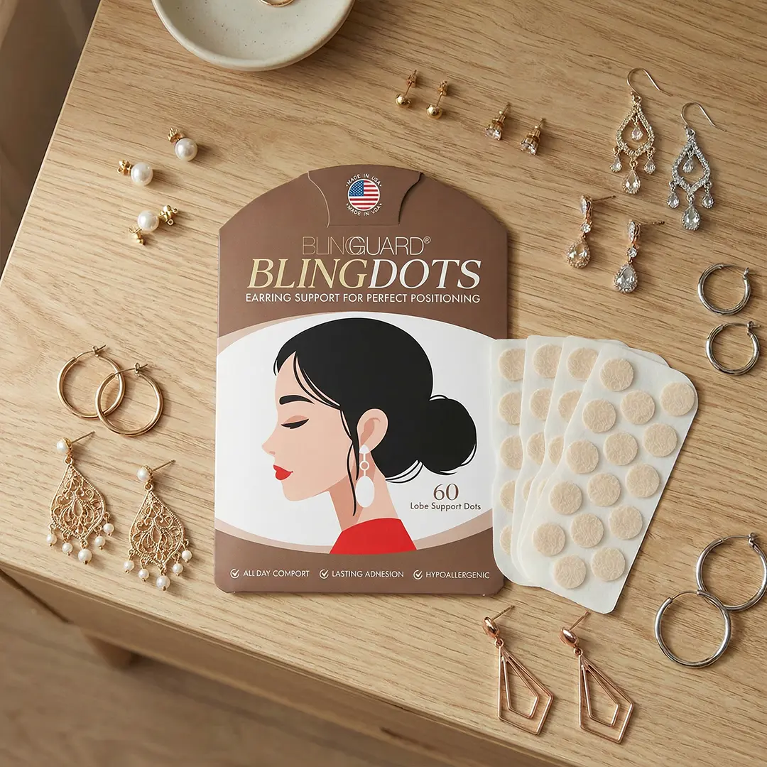 BlingDots Memory Foam Earring Support Patches - 60 Lobe Support Dots for Droopy Ears, All Types of Earrings, All Occasions, Note: Choking Hazard Small Parts, Drop Earrings