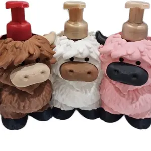 3D Printed Highland Cow Soap Dispenser Holder Farmhouse Bathroom Kitchen Decor Unique Animal Design