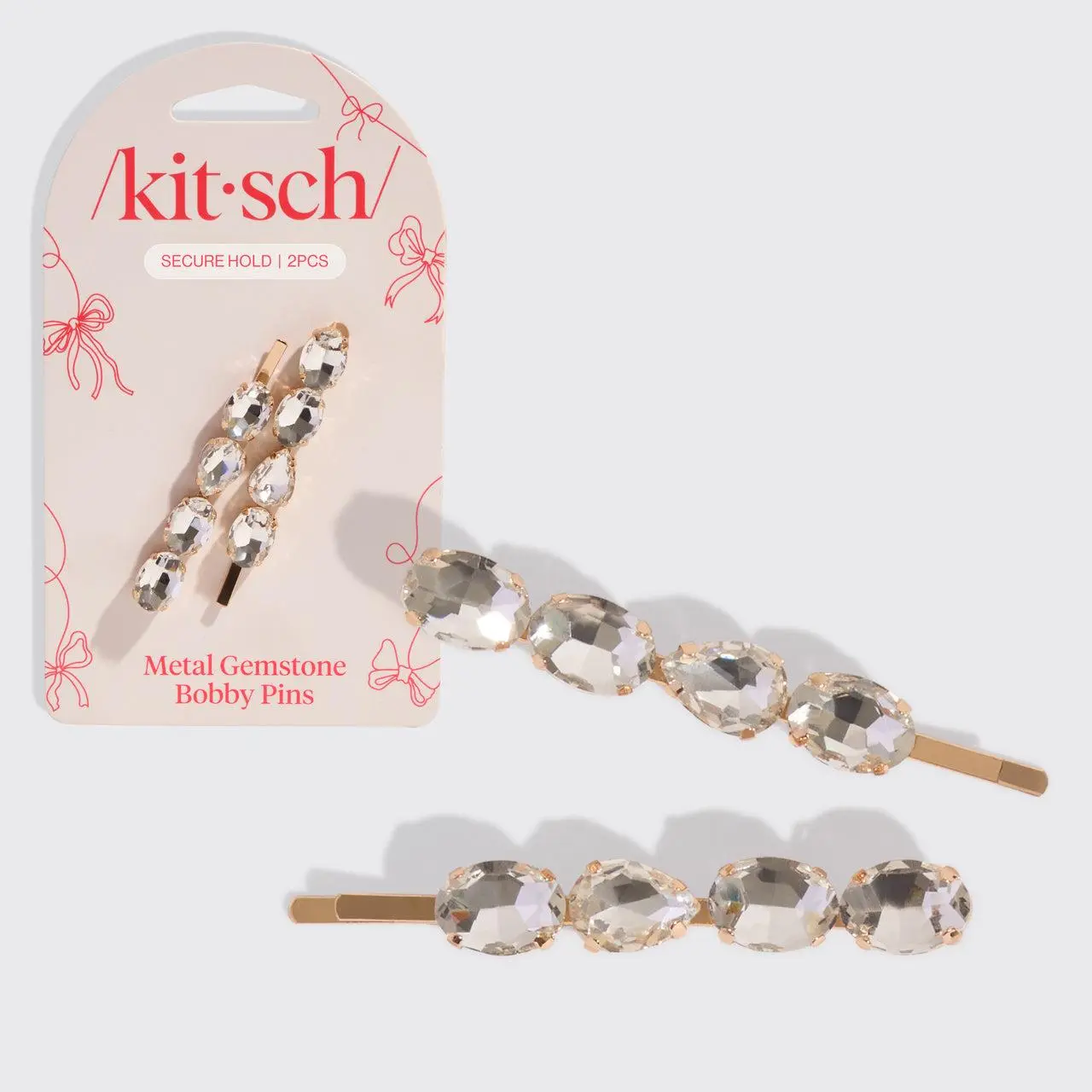 Metal Gemstone Bobby Pins 2pc Set - White