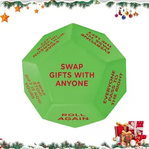 1 Count 2025 New Christmas Party Gift Exchange Polyhedral Dice - 12 Sides with 12 Unique Action Words & Swapping Rules, 3x3x3 Inch Large Dice for White Elephant, Secret Santa, Yankee Swap Games - Party Game Supplies, Ideal for Group Activities