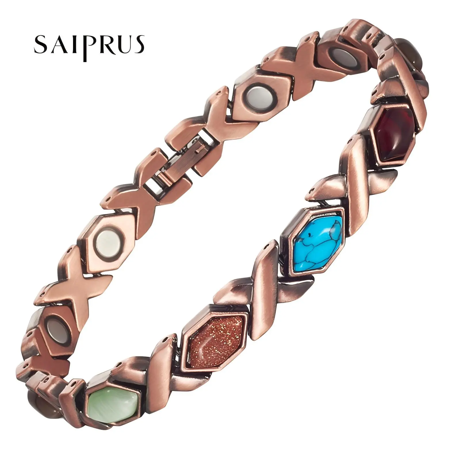 SAIPRUS Women's Modern Stylish Hexagonal 99.99% Pure Copper Magnetic Bracelet - 3500 Gauss Effective Magnet, Adjustment Tool, Gift Box Packaging, Ideal Jewelry Gift