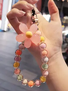 Handmade Multicolor Beaded Lanyard, Flower Bead Phone Strap, Bag Pendant Keychain, Korean Japanese Style, Summer Floral Design, Phone Charms