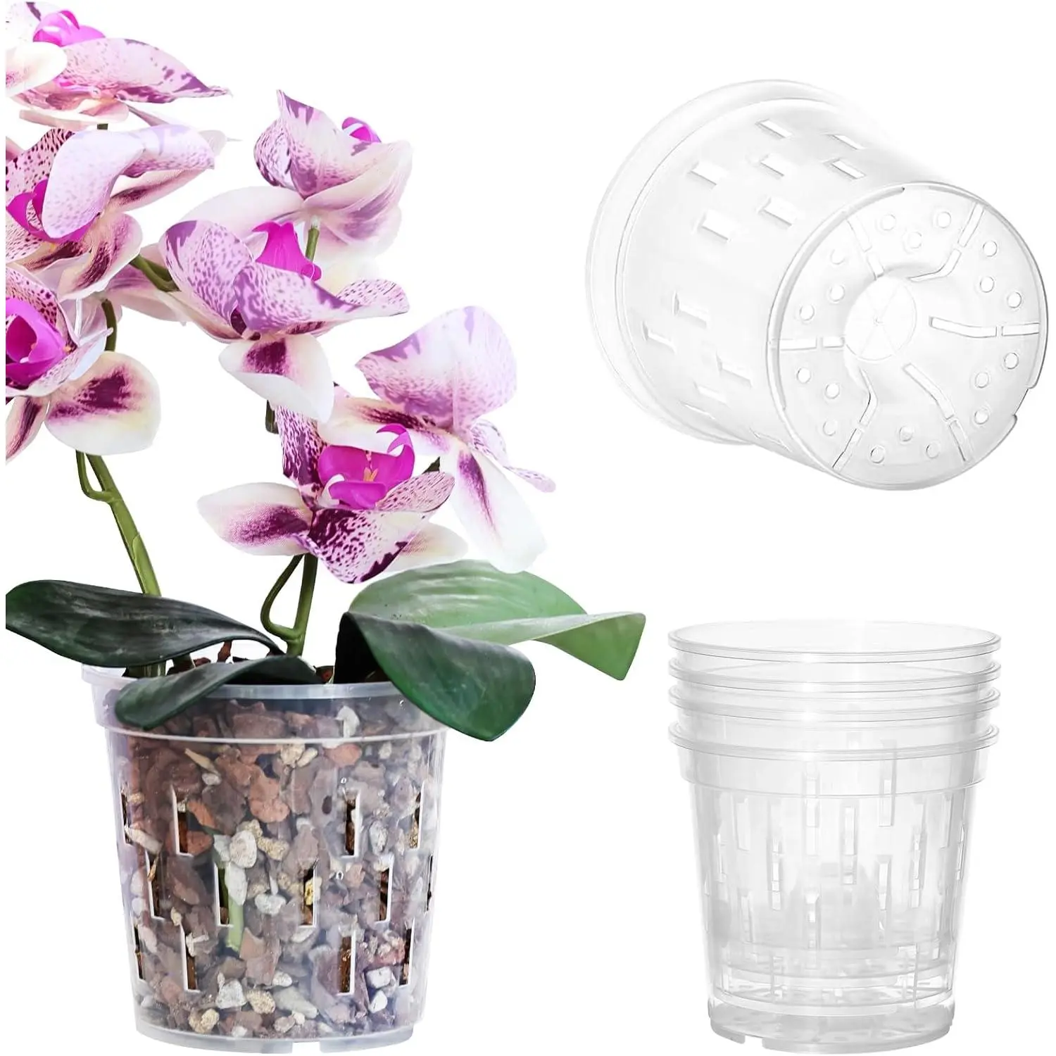 Orchid Pot - 4 Pack 4 Inch Clear Plastic Orchid  Pots with Drainage Holes for Indoor Outdoor Live  for Repotting
