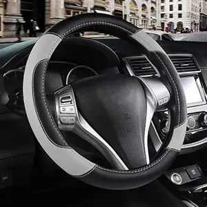 Non-Slip Leather Steering Wheel Cover – Breathable Microfiber Design, Universal Fit for Most Cars, Comfortable Driving Grip (Grey)