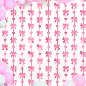 Bow Party Decorations, 2 Pack   Birthday Party Supplies, 3.3 X 6.6 ft Foil Fringe Curtains,  Bow Photo Booth Props Backdrop for Girls,  , Bridal Shower Party Decor