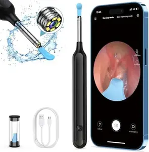 Ear Wax Removal Kit Tool with Camera, 1080P Wireless Earwax Camera Ear Camera Otoscope Cleaner Smart Ear Cleaner with Camera and Light for iPhone, Ipad & Android Smart Phones, Black