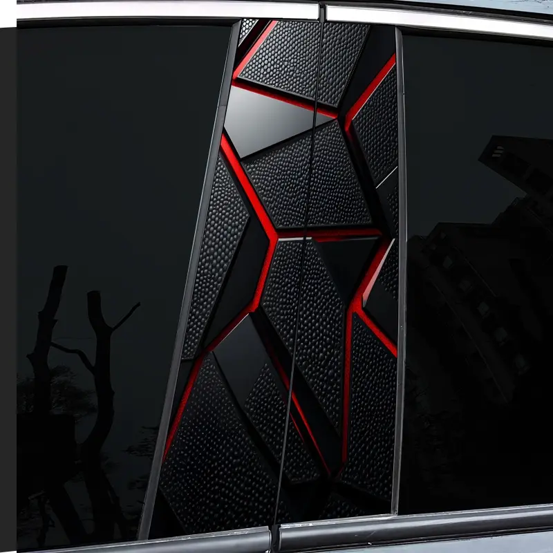 2 Pieces, Car Sticker, Car Pillar Sticker, Sticker for cars, Red and Black geometric mech texture pattern vinyl car sticker, self-adhesive waterproof scratch-resistant, suitable for glass, metal, plastic, ceramic, wood surfaces, car decoration