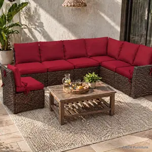 14-Piece Outdoor Patio Furniture Cushion Covers for 7-Piece (6-Seater) Wicker Rattan Sectional Sofa, Zippered Polyester Seat & Back Slipcovers, Sun-Protective, Splash-Resistant (Covers Only), 14 Pieces