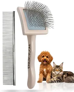 Grooming Dog Slicker Brush for Toy Poodle, Small Doodles & Maine Coon Cats - Best Dog Brush for Cockapoo Cavapoo Maltipoo and Pomeranian - Pet Slicker Brush & Comb Kit for Cats & small Great Pyrenees