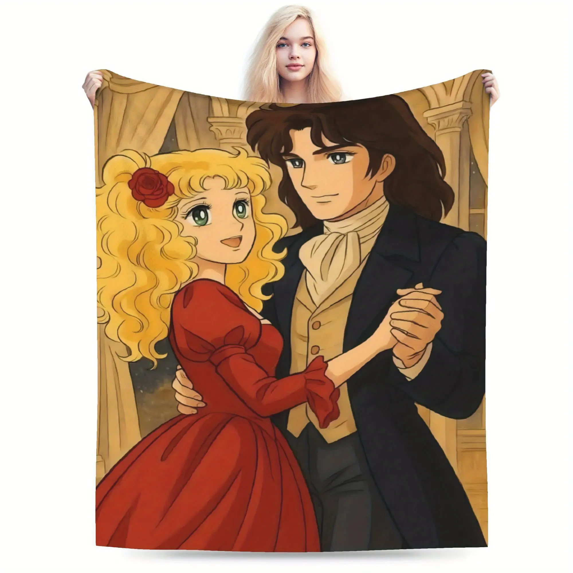 Candy Candy Anime Throw Blanket  Soft Flannel Vintage Anime Design with Couple in Red  Brown  All-Season Cozy Blanket for Home, Travel Camping Office  Anime Fans  Retro Lovers Anime Blanket Travel EssentialCharming IllustrationThemed Home Decor