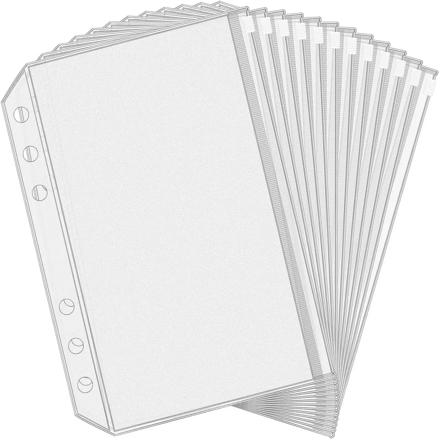 Binder Pocket, 12pcs A5/A6 Size 6-hole Punched Pocket, Waterproof Zipper File Folder, Binder Filler, Zipper Binder Pocket for Storage Sorting Flipchart Receipt Pocket File Card, Cash Storage Binder, Office Accessories