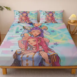 Anime Girl Pattern Printed Bed Sheet, Soft and Comfortable Bedding, Perfect for Room Decoration and Hotels, Ca Prop 65 Compliant
