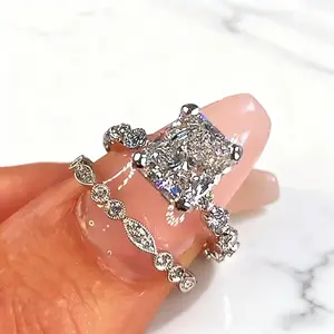 Women's 2Pcs Square Cut Zirconia Ring Set! Bridal, Wedding & Valentine's Gift
