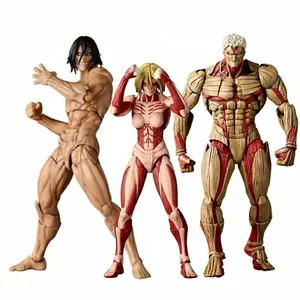 16cm Revoltech Amazing Yamaguchi 2 Pack Set: Eren Yeager Vs The Armored Titan, Attack on Titan Articulated Action Figure Model