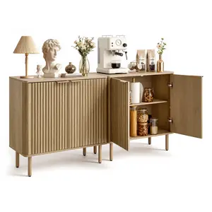 VEVOR Coffee Bar Cabinet, Mid Century Fluted Coffee Bar Table with 2-Tier Storage, Buffet Stand Cabinet with 4 Barn Doors, Sideboard Buffet Station for Living Room, Entryway, 31.5x14.7x31.5 in(Single)