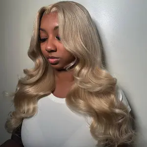 Milk Tea Ash Blonde Lace Front Wig 200% Density Body Wave Human Hair 13x6 HD Transparent Lace Frontal Wig with Baby Hair Pre Plucked Milk Tea Colored Wig for Women